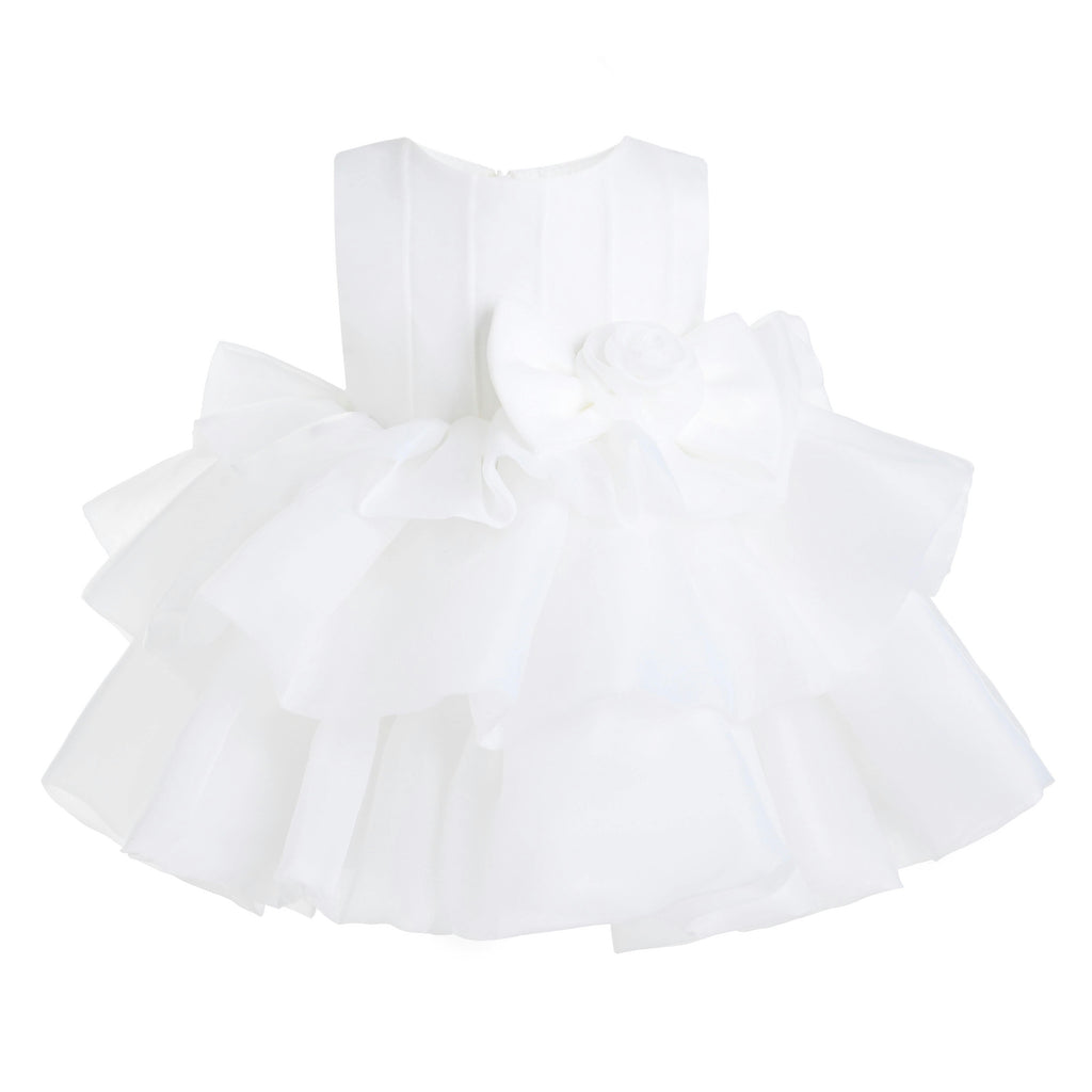 White Altheira Bow Ruffle Dress