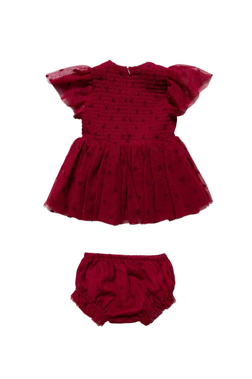 Baby Solange Dress Set in Burgundy Tulle