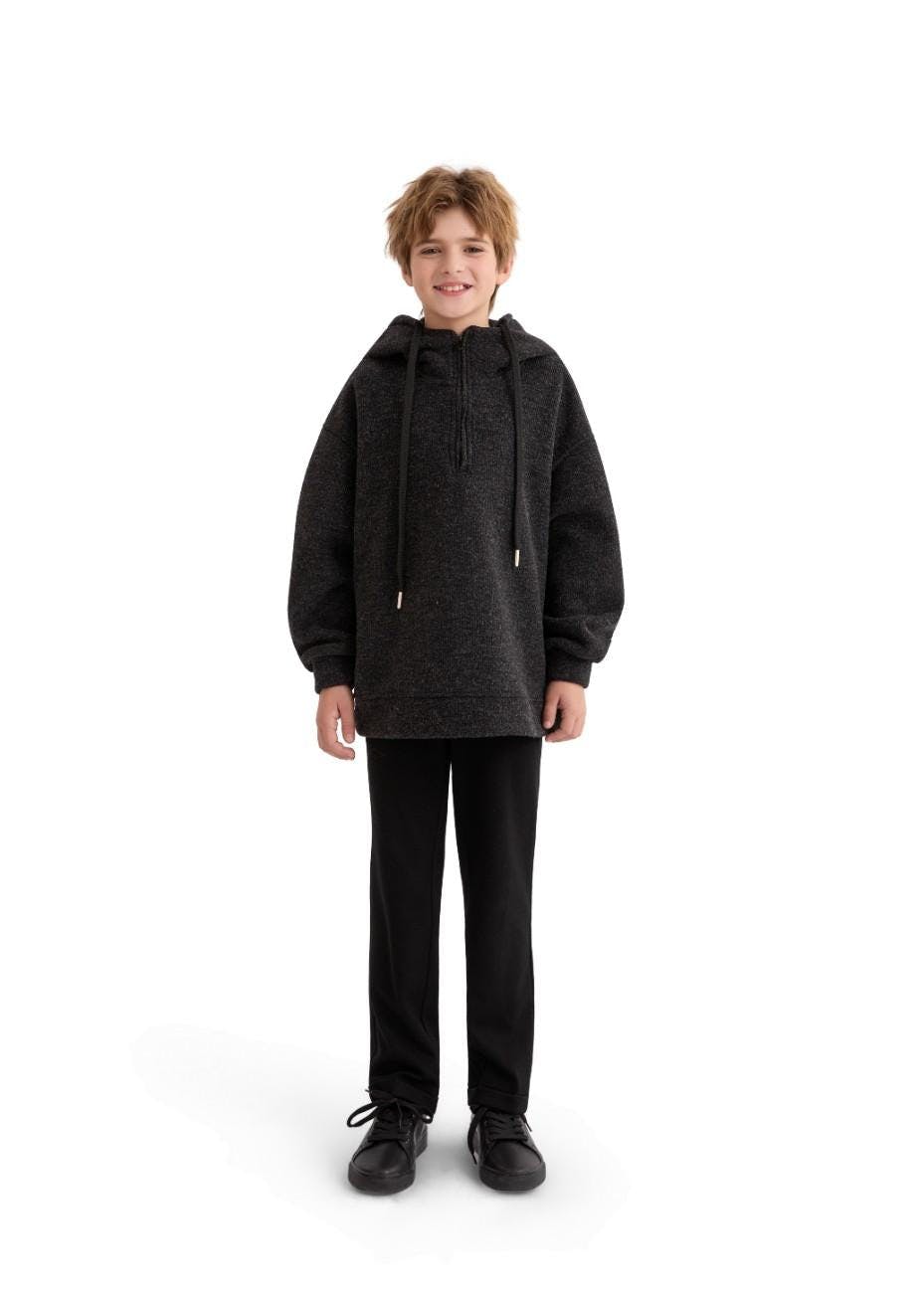 Dark Gray Half-Zip Hooded Sweatshirt