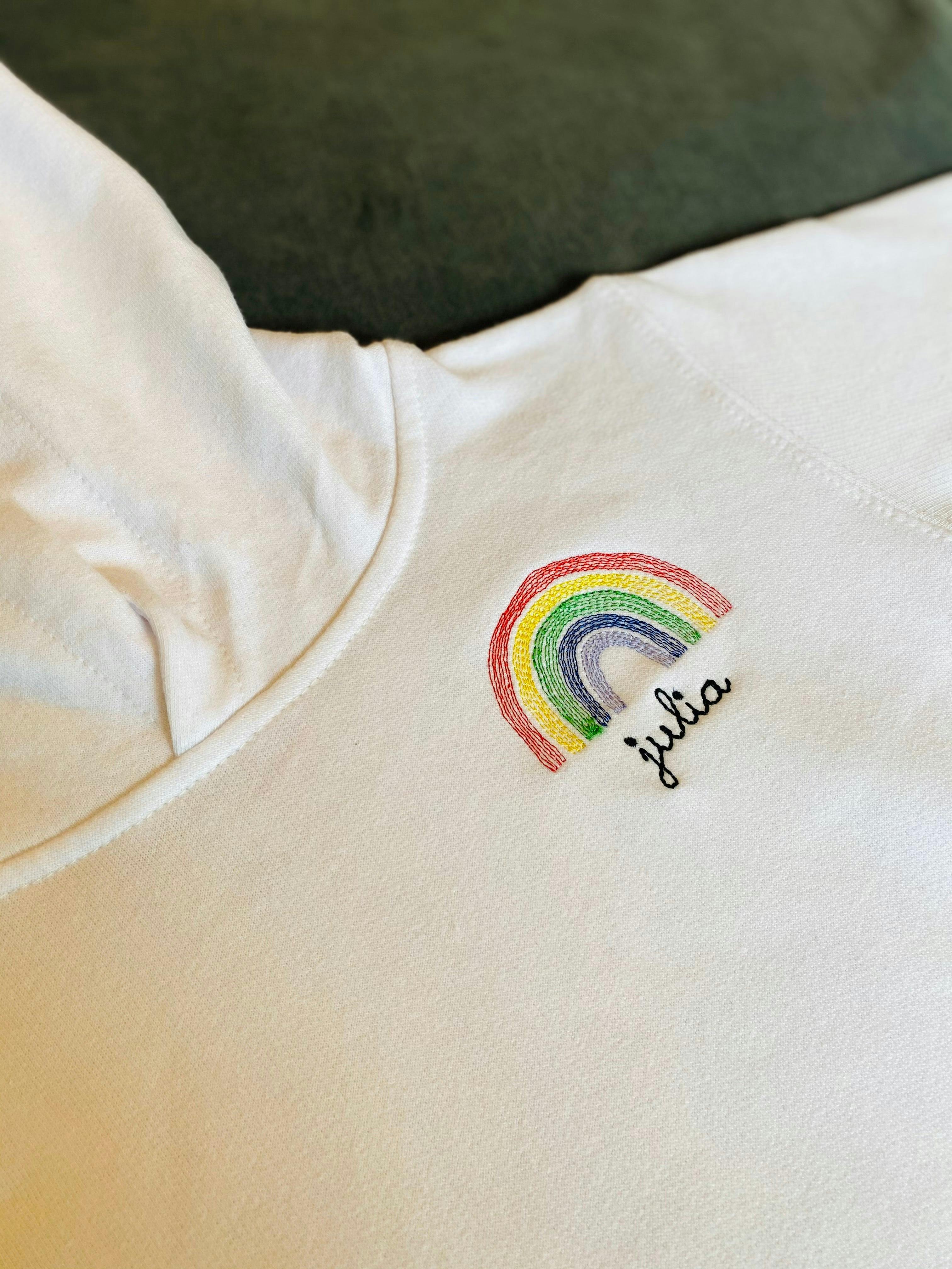 Little Kid Rainbow Stitched Pullover Hoodie - Personalized
